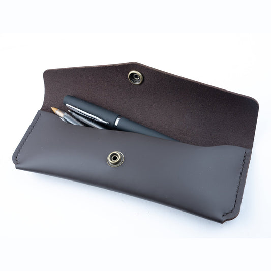 Charcoal Smooth Leather Pen Case Holder Jewellery Storage Case Hand sewn