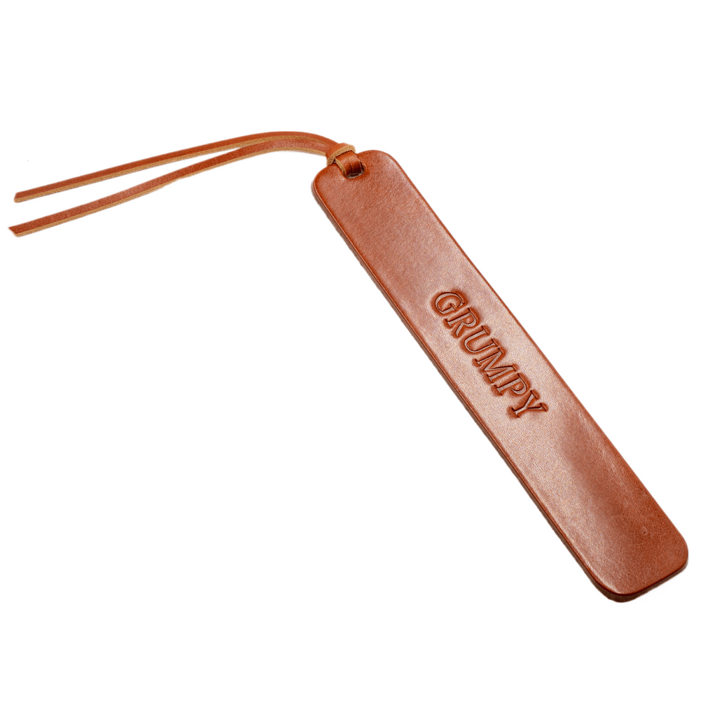 Leather Bookmark Page marker Grumpy Design Tan colour