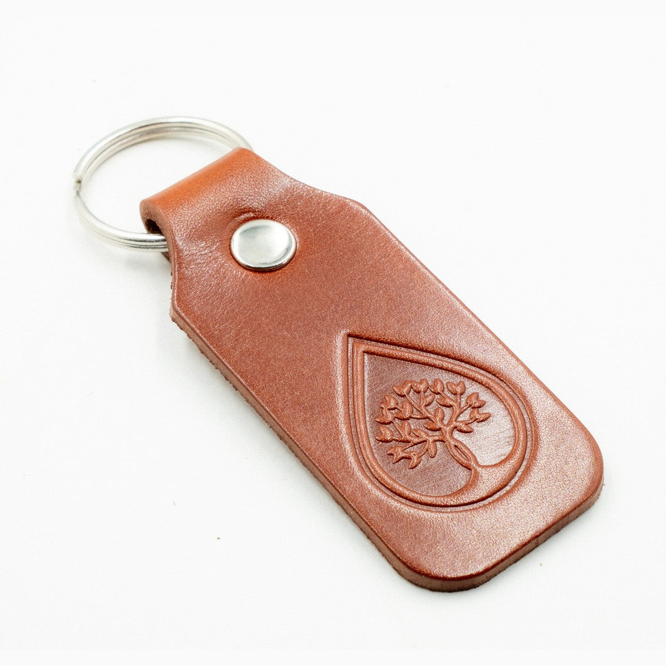Leather Keyring keyFob Tree of Life Design Tan Colour