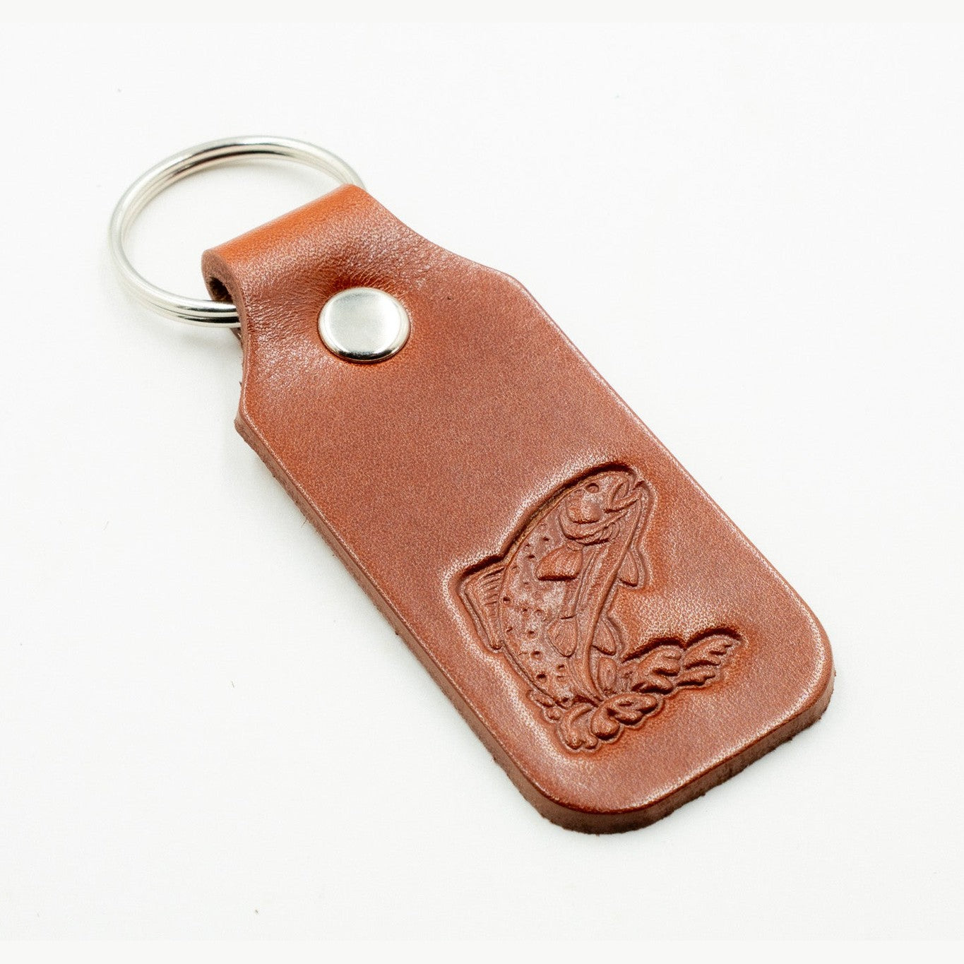Leather Keyring Fob Fishing Holder Bag Charm Good Luck Tan Colour