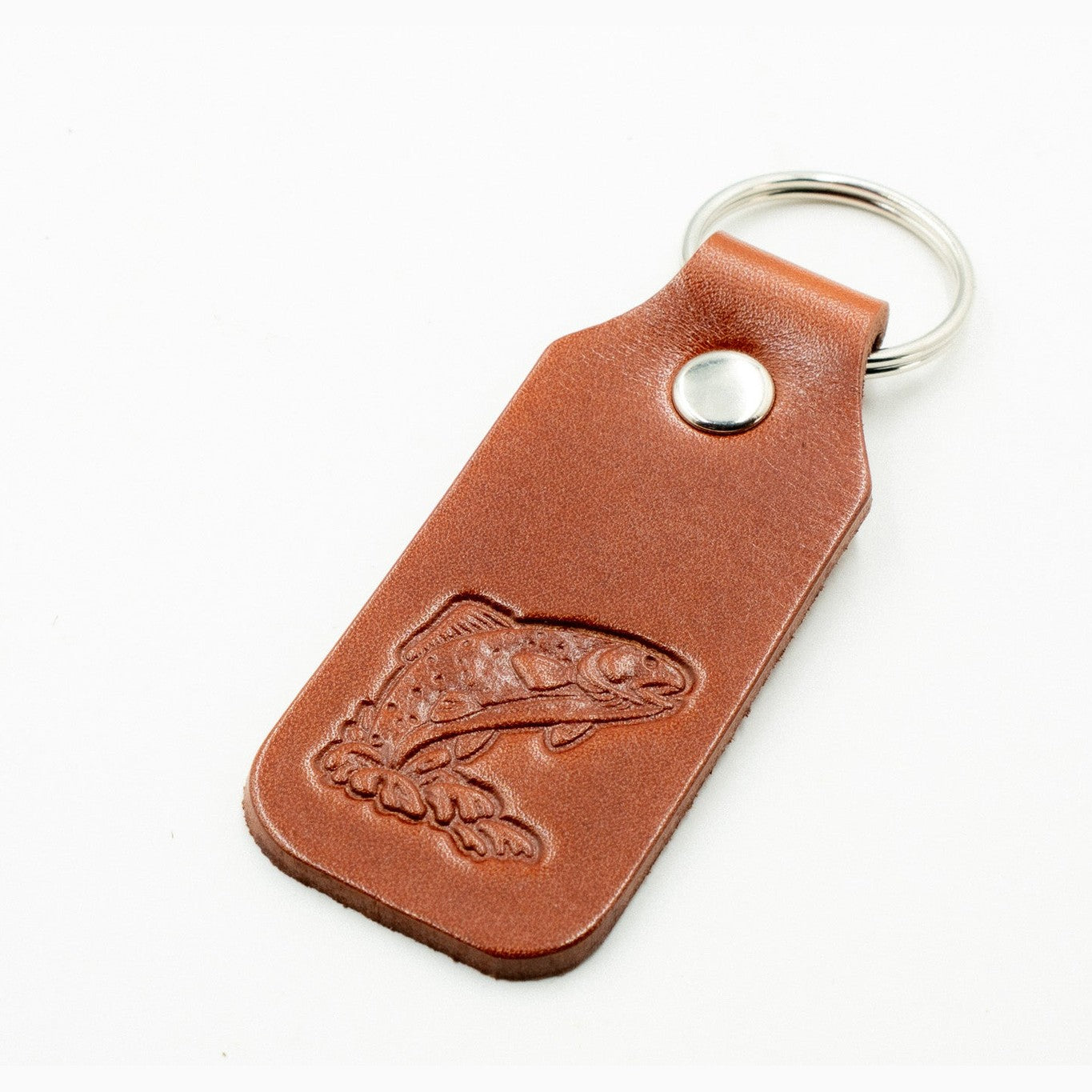 Leather Keyring Fob Fishing Holder Bag Charm Good Luck Tan Colour