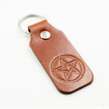 Leather Keyring Fob Pentacle key Holder Bag Charm Tan Colour