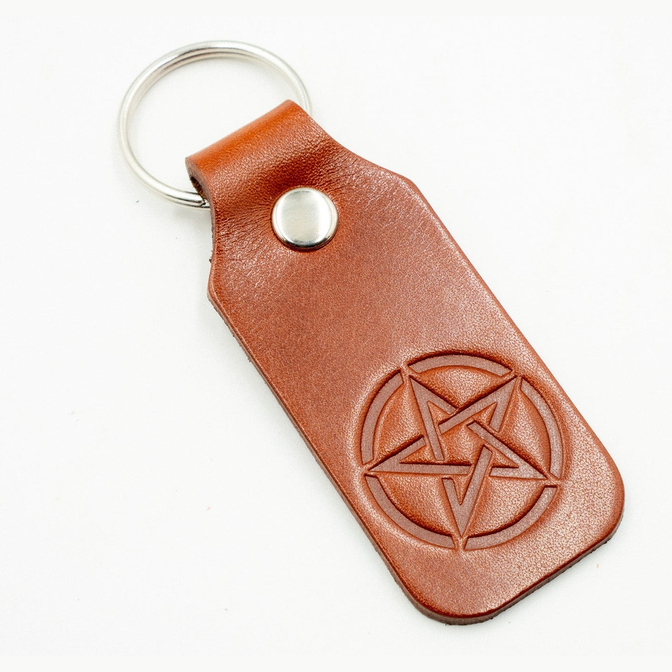 Leather Keyring Fob Pentacle key Holder Bag Charm Tan Colour