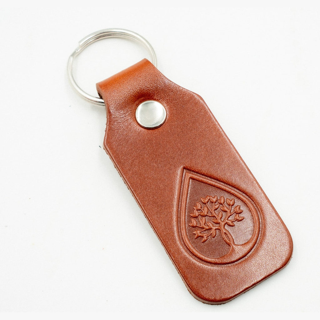 Leather Keyring keyFob Tree of Life Design Tan Colour