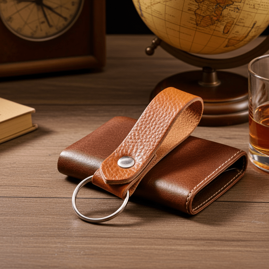 Keyring Classic Tumble Grained Veg Tanned Leather Keyfob Various Colours