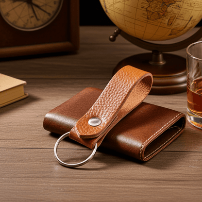 Keyring Classic Tumble Grained Veg Tanned Leather Keyfob Various Colours