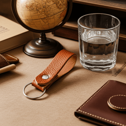 Keyring Classic Tumble Grained Veg Tanned Leather Keyfob Various Colours