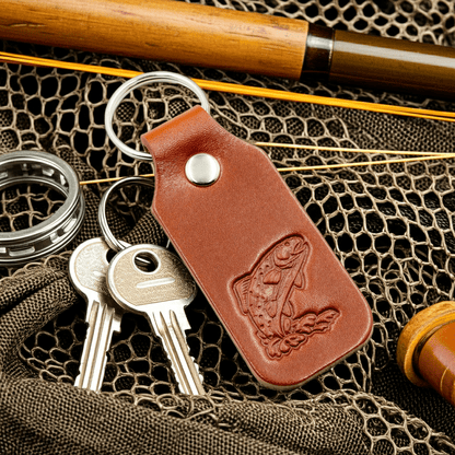 Leather Keyring Fob Fishing Holder Bag Charm Good Luck Tan Colour