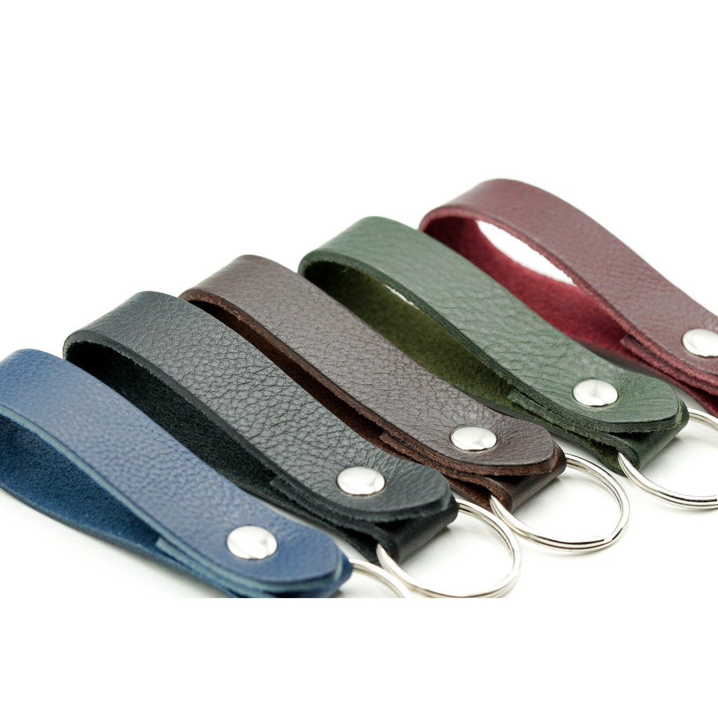 Keyring Classic Tumble Grained Veg Tanned Leather Keyfob Various Colours