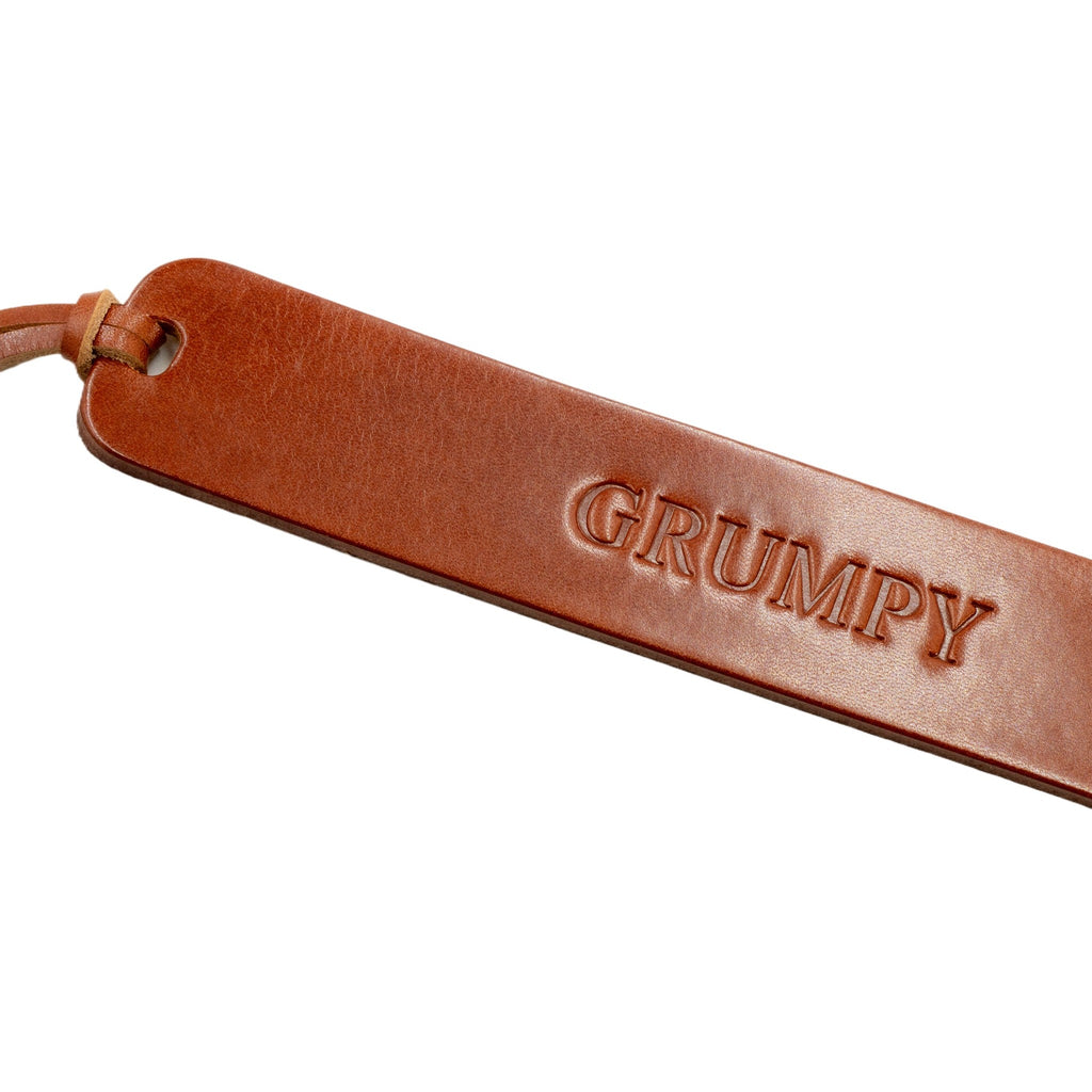 Leather Bookmark Page marker Grumpy Design Tan colour