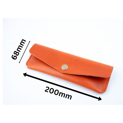 Orange Leather Pen Case Holder Jewellery Storage Case Hand sewn
