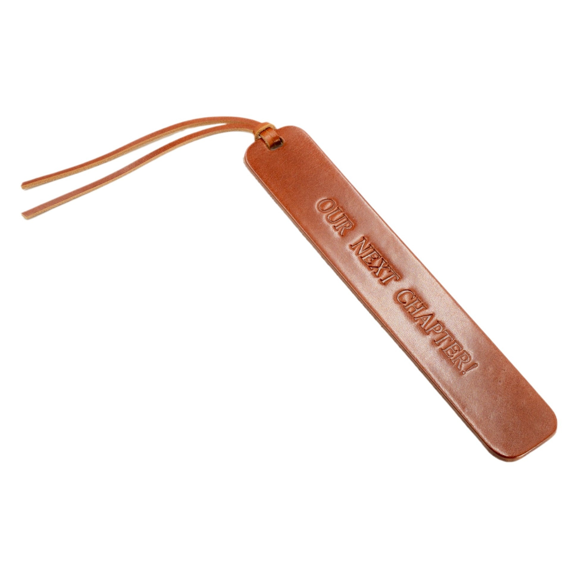 Leather Book Mark Our Next Chapter Tan Leather