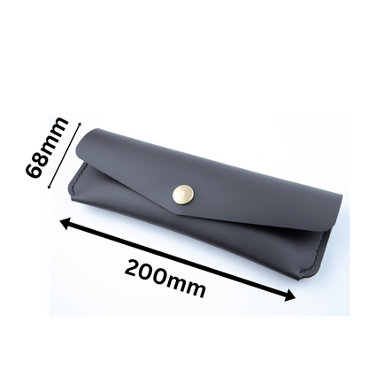 Charcoal Smooth Leather Pen Case Holder Jewellery Storage Case Hand sewn