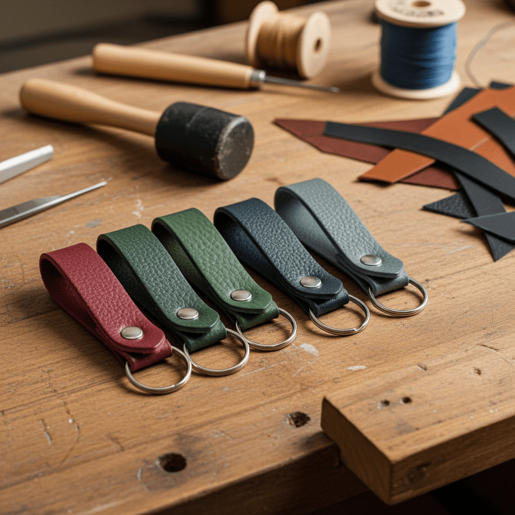 Keyring Classic Tumble Grained Veg Tanned Leather Keyfob Various Colours