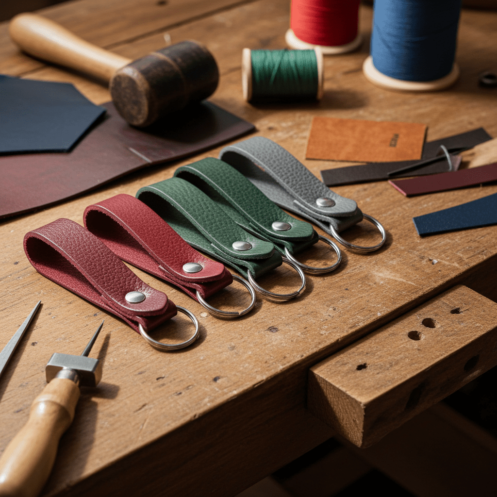 Keyring Classic Tumble Grained Veg Tanned Leather Keyfob Various Colours