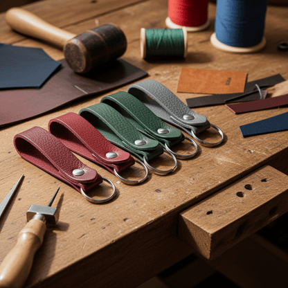 Keyring Classic Tumble Grained Veg Tanned Leather Keyfob Various Colours