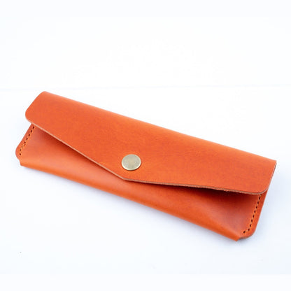 Orange Leather Pen Case Holder Jewellery Storage Case Hand sewn