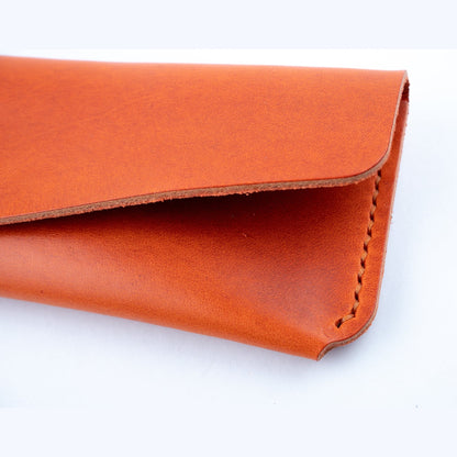 Orange Leather Pen Case Holder Jewellery Storage Case Hand sewn
