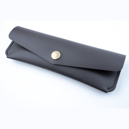 Charcoal Smooth Leather Pen Case Holder Jewellery Storage Case Hand sewn