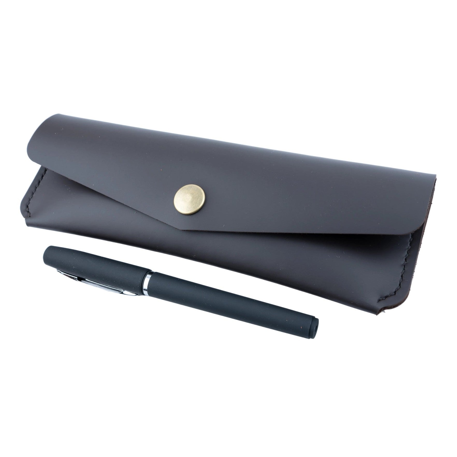 Black pen and pen case on a white background