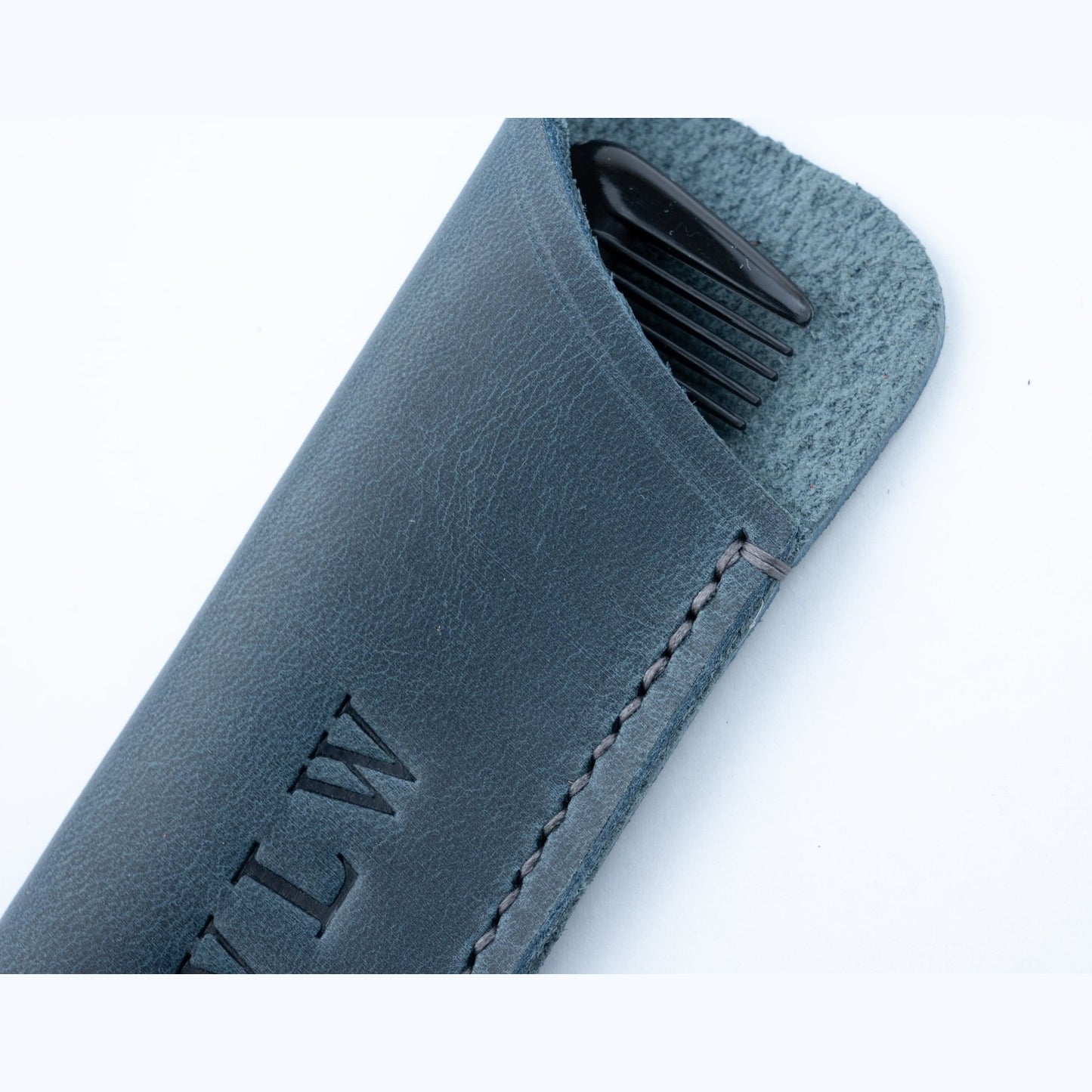 Leather Comb Case Admiral Blue includes BlackComb