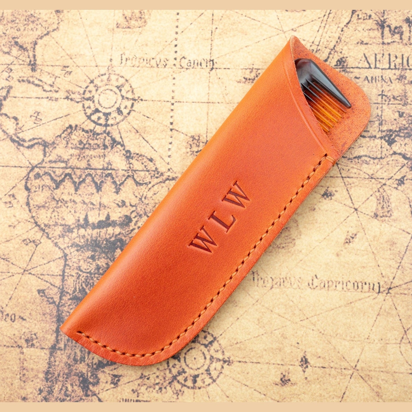 Leather Comb Case Bright Orange includes Comb