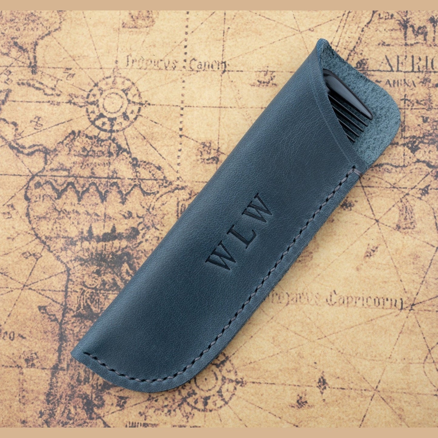 Leather Comb Case Admiral Blue includes BlackComb