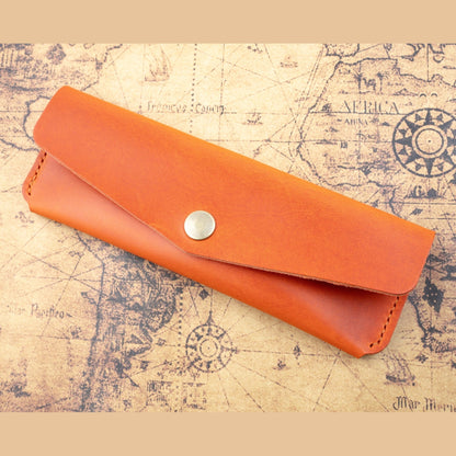 Orange Leather Pen Case Holder Jewellery Storage Case Hand sewn