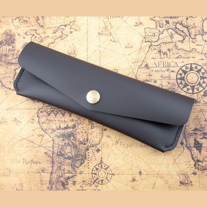Charcoal Smooth Leather Pen Case Holder Jewellery Storage Case Hand sewn