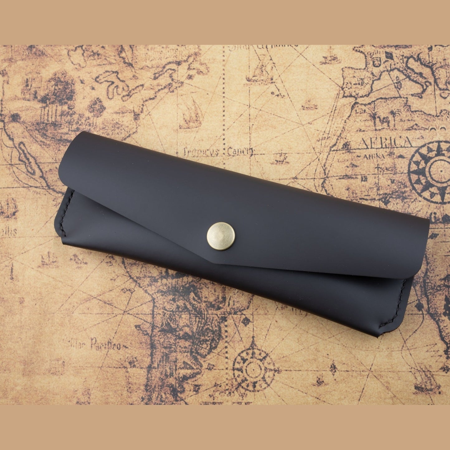 Charcoal Smooth Leather Pen Case Holder Jewellery Storage Case Hand sewn